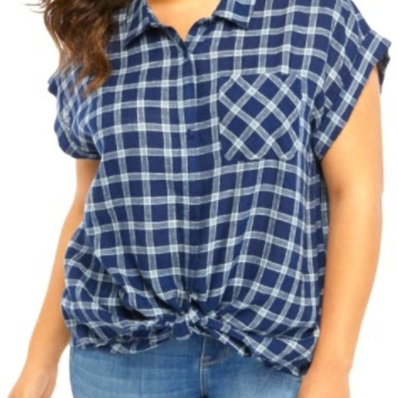 True Craft Plaid Tie Hem Button Down NWT - Picture 1 of 8